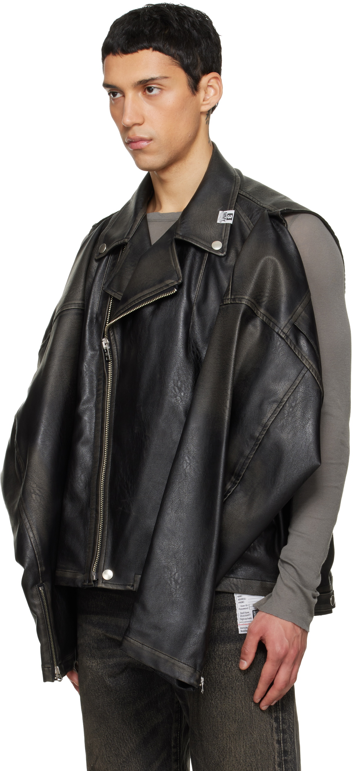 Maison MIHARA YASUHIRO Black Vest Combined Coating Faux-Leather
