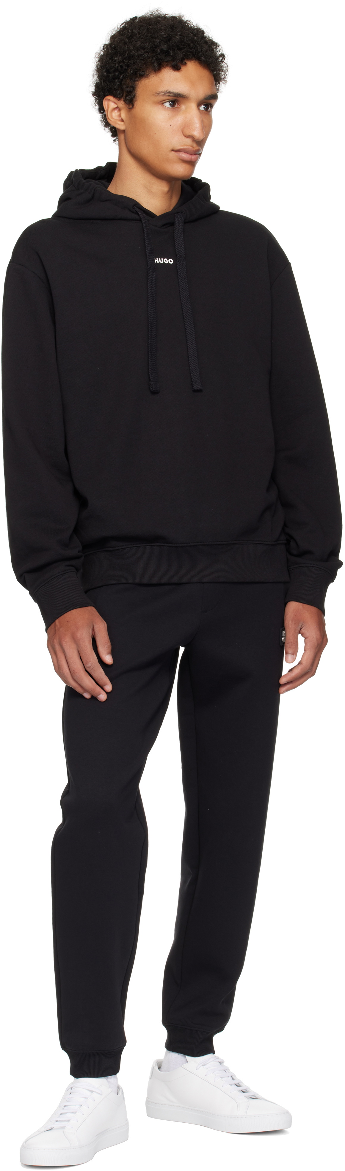 Hugo Black Cotton-Terry Relaxed-Fit Hoodie