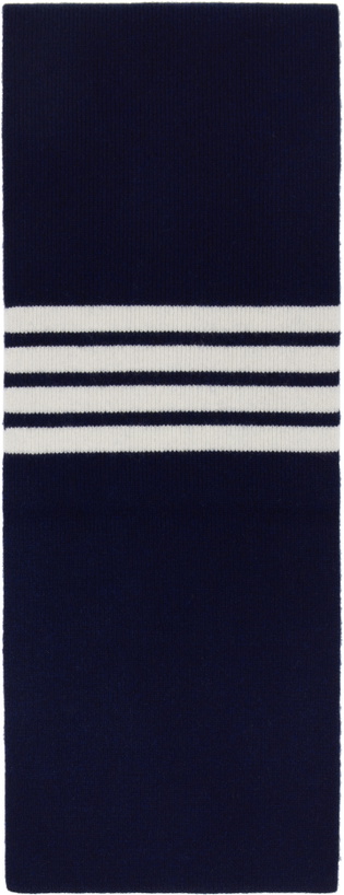 Photo: Thom Browne Navy Cashmere Rib 4-Bar Scarf