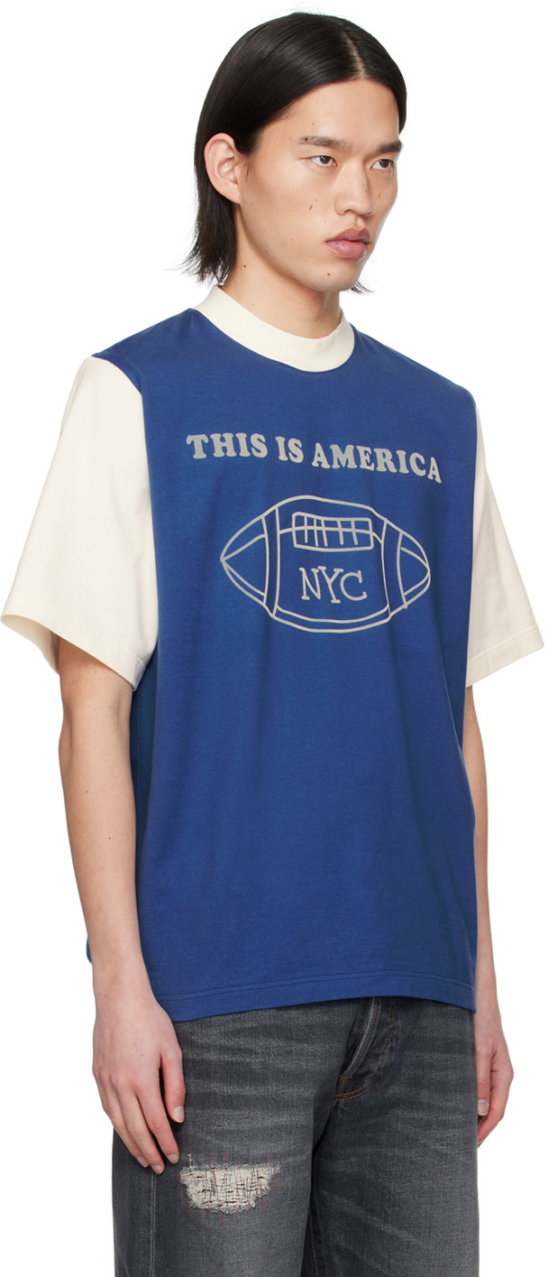 RICE NINE TEN Blue Switching T-Shirt
