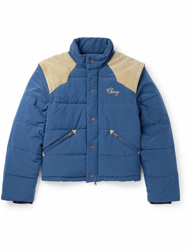 Photo: Cherry Los Angeles - Convertible Quilted Padded Suede-Trimmed Shell Jacket - Blue
