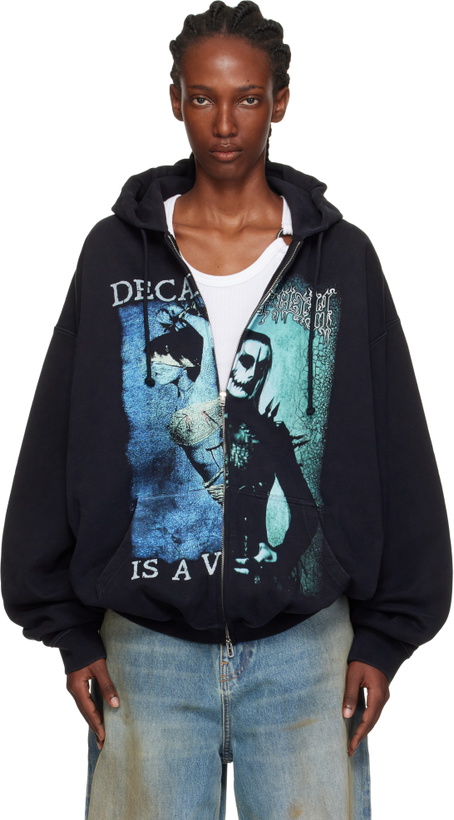 Photo: VETEMENTS Black Cradle of Filth Cut-Up Oversized Zip-Up Hoodie