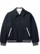 FRAME - Striped Leather-Trimmed Wool-Blend Varsity Jacket - Black