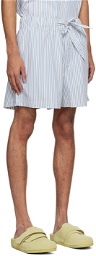 Tekla White & Blue Drawstring Pyjama Shorts