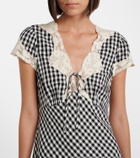 Rixo Lacie lace-trimmed checked crêpe minidress