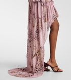 Blumarine Printed asymmetric georgette maxi skirt