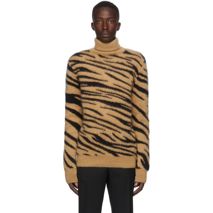 Photo: Paco Rabanne Tan and Black Brushed Mohair Tiger Turtleneck