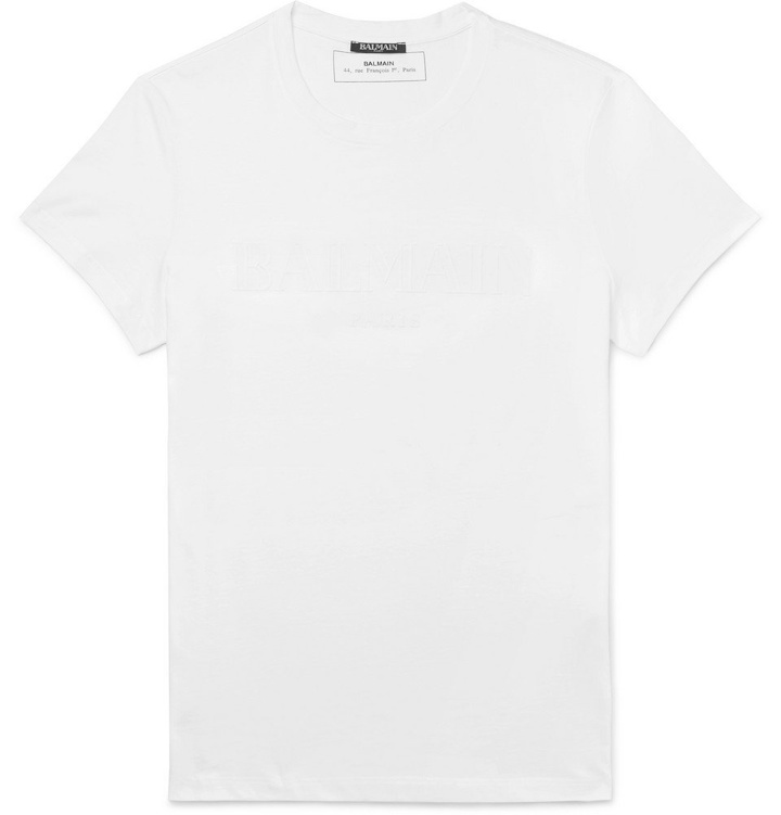 Photo: Balmain - Slim-Fit Logo-Embossed Cotton-Jersey T-Shirt - Men - White