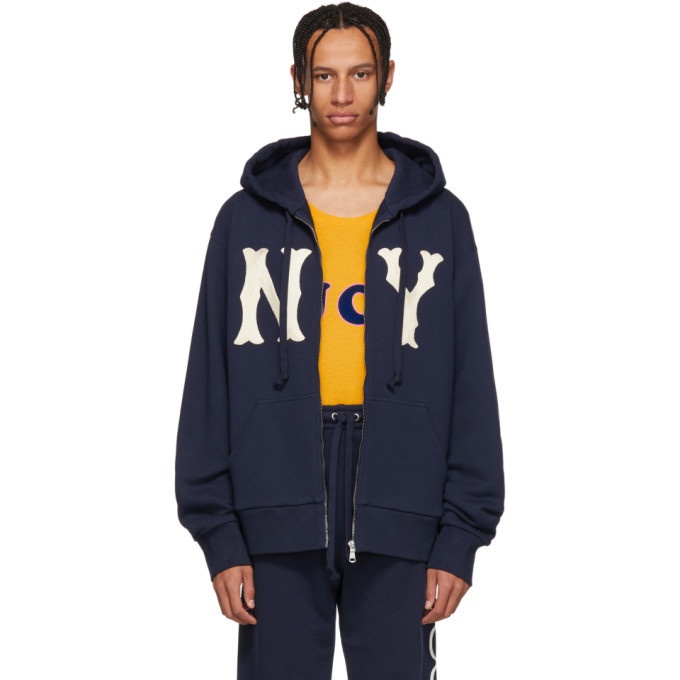 Photo: Gucci Navy NY Yankees Edition Patch Zip Hoodie