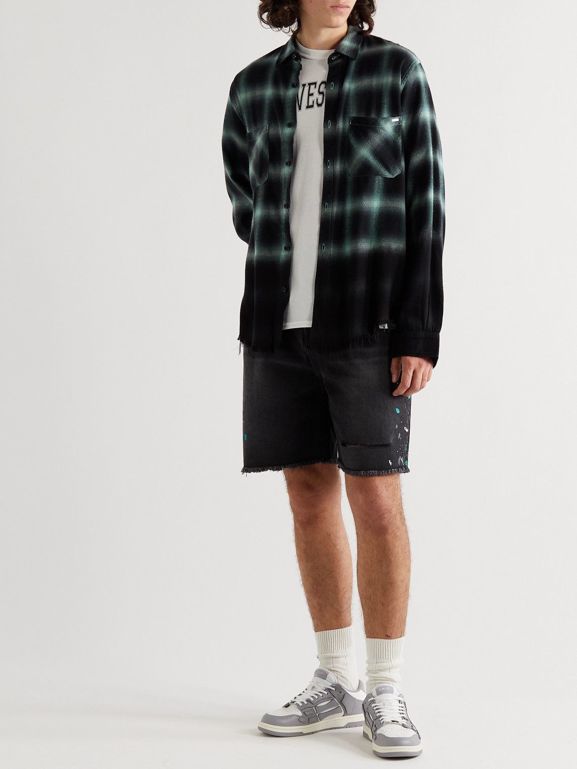 AMIRI - Distressed Dip-Dyed Checked Cotton-Flannel Shirt - Green Amiri