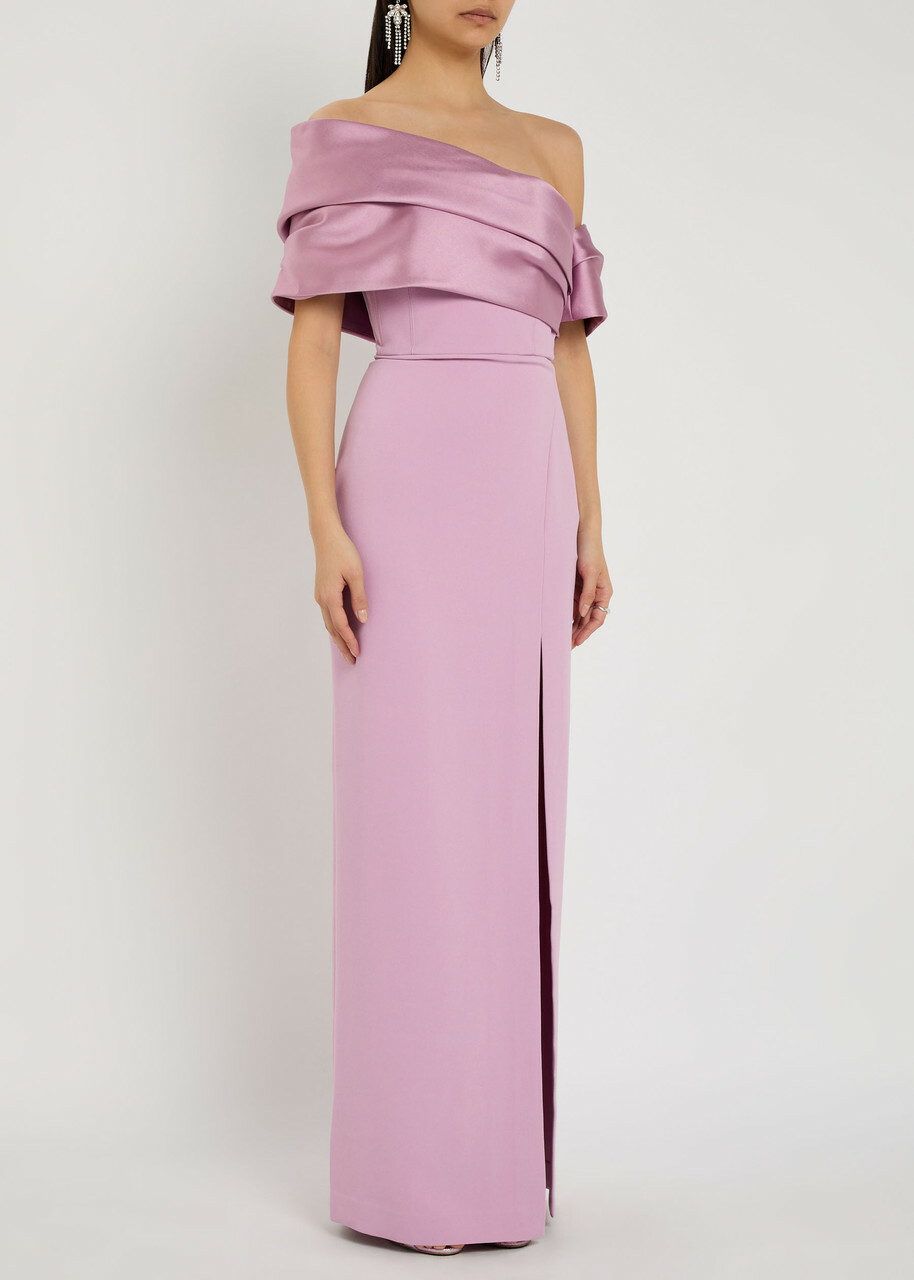 Solace London Alexis Off-the-shoulder Crepe Maxi Dress Lilac