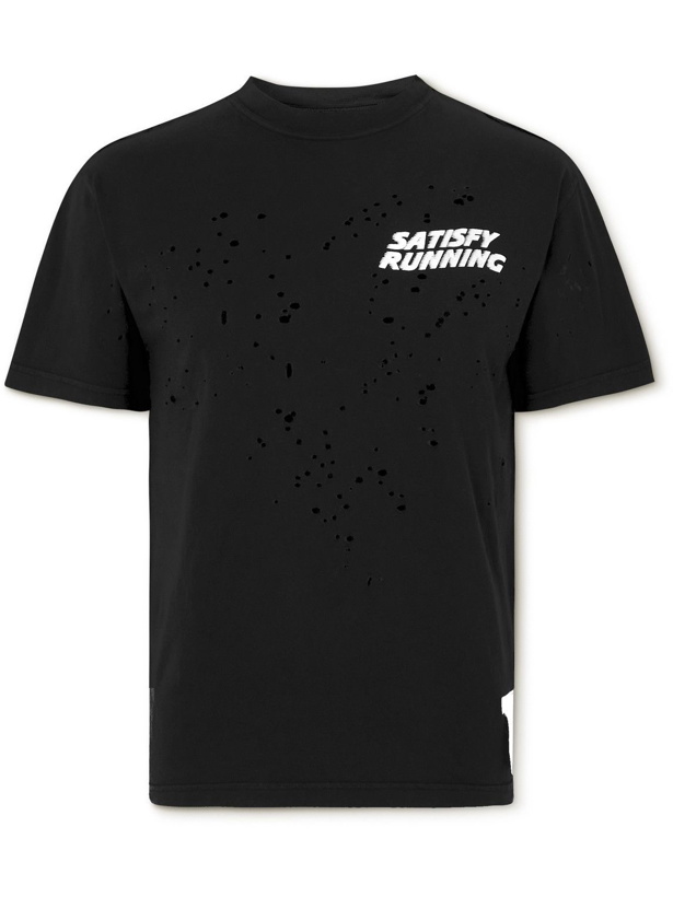 Photo: Satisfy - Logo-Print Distressed MothTech Cotton-Jersey T-Shirt - Black