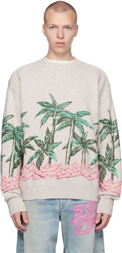 Photo: Palm Angels Beige Palms Row Sweater