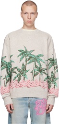 Palm Angels Beige Palms Row Sweater