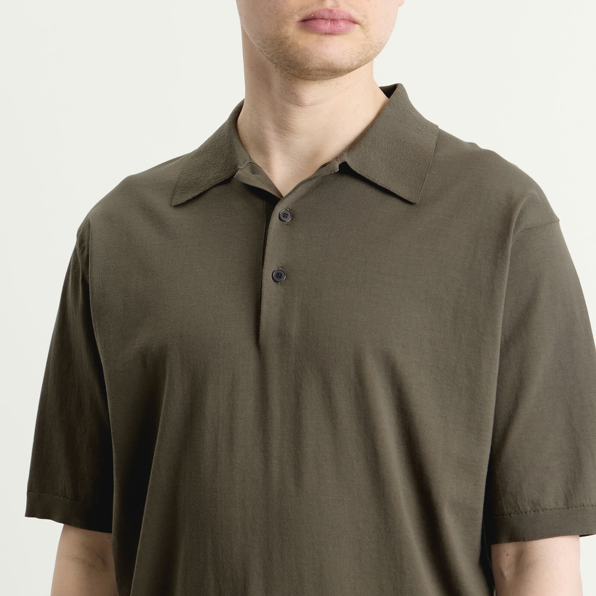 Auralee Men's Knitted Polo in Olive Gray