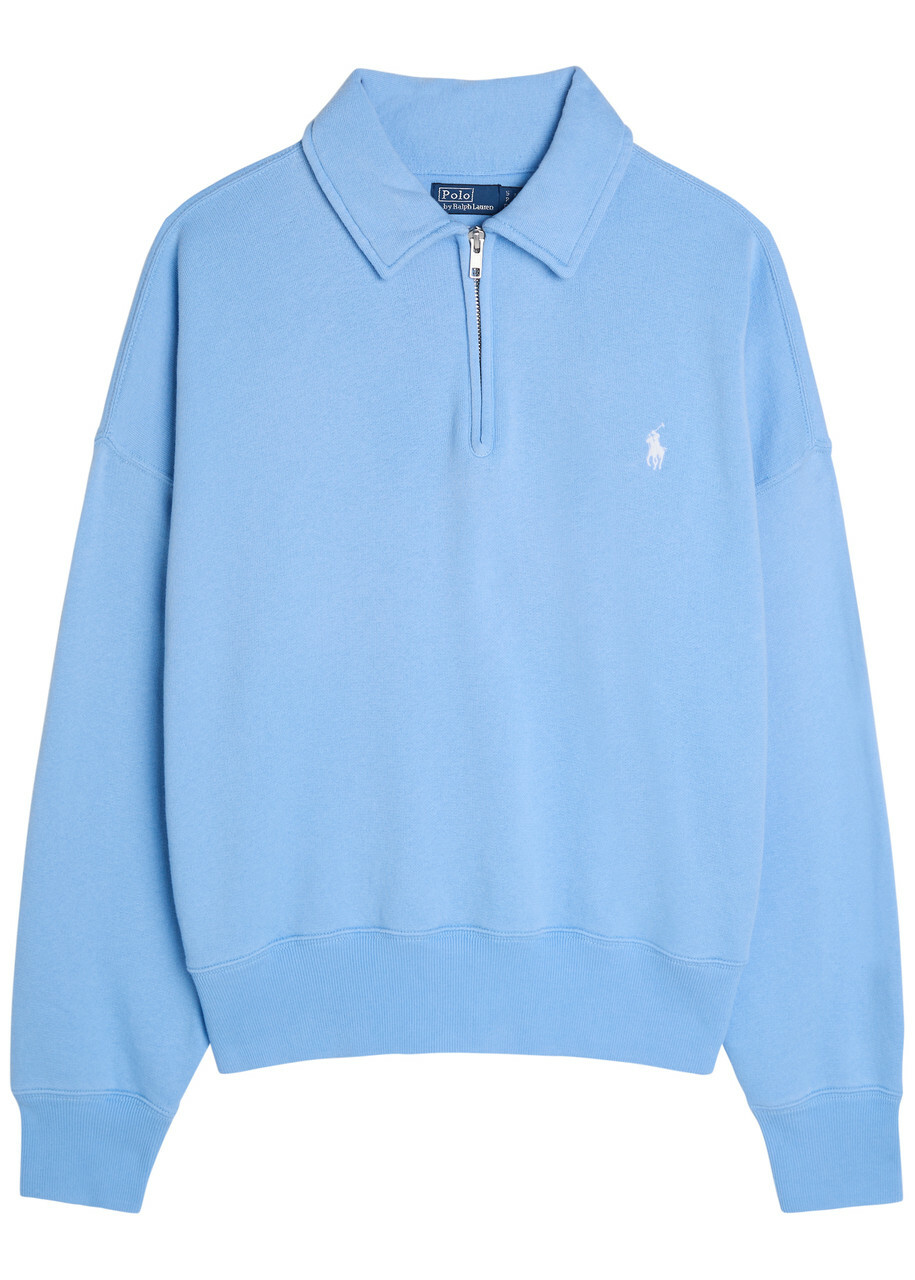 Polo Ralph Lauren Logo-embroidered Cotton-blend Polo Sweatshirt Light Blue