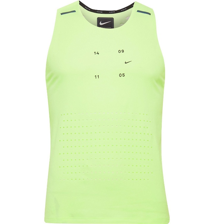 Photo: Nike Running - Tech Pack Logo-Print Perforated Stretch-Jersey Tank Top - Green