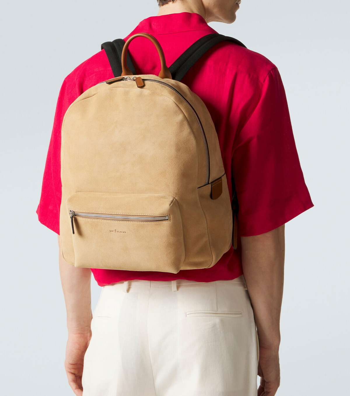 Kiton Leather-trimmed suede backpack