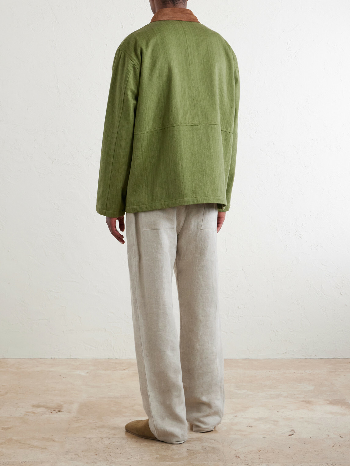 Kartik Research - Jodhpur Embroidered Suede-Trimmed Cotton Jacket - Green