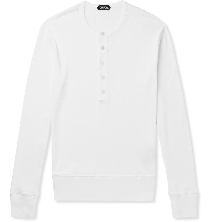 Photo: TOM FORD - Ribbed Cotton-Jersey Henley T-Shirt - White