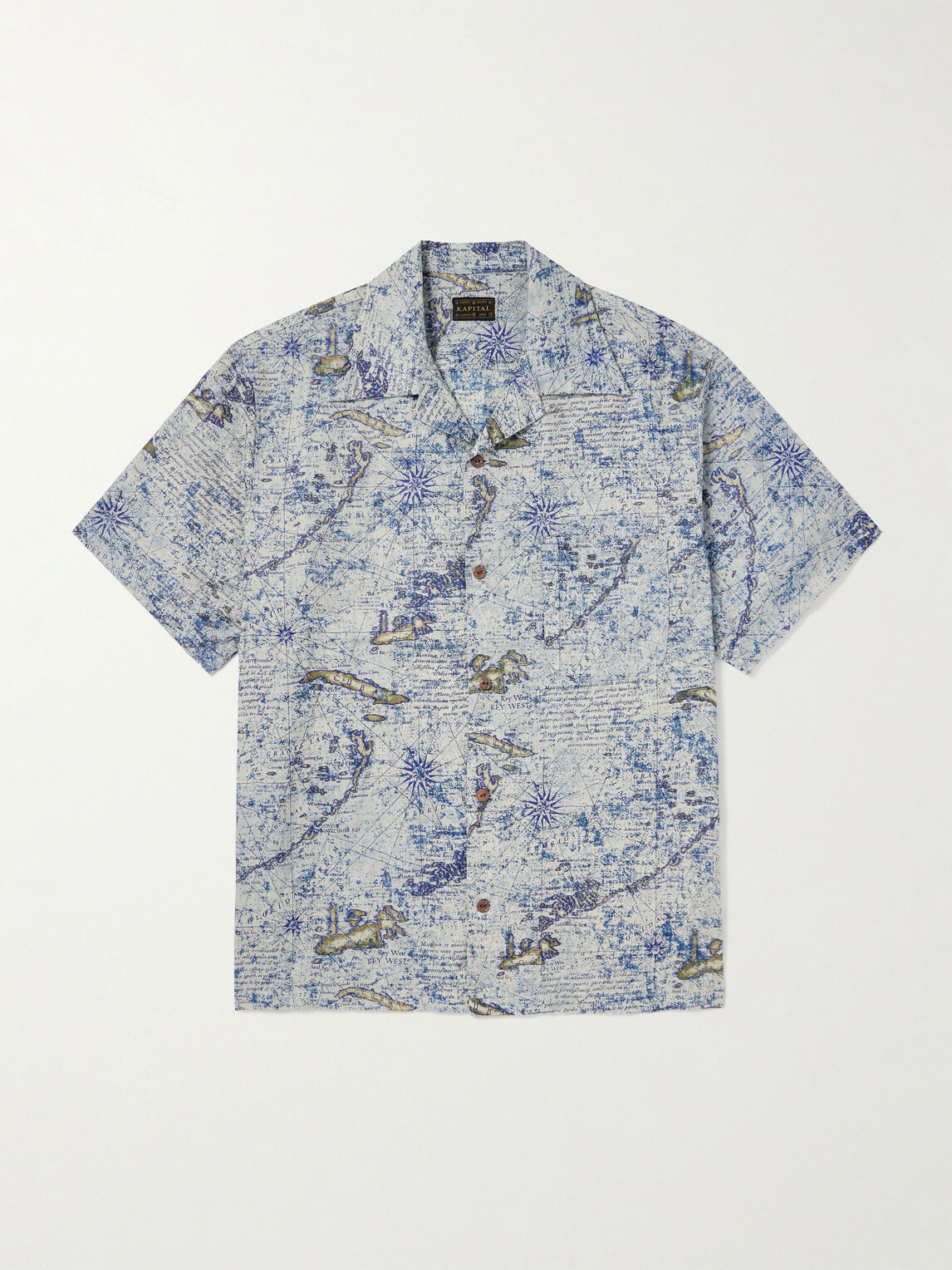 KAPITAL - Key West Camp-Collar Printed Linen Shirt - Blue