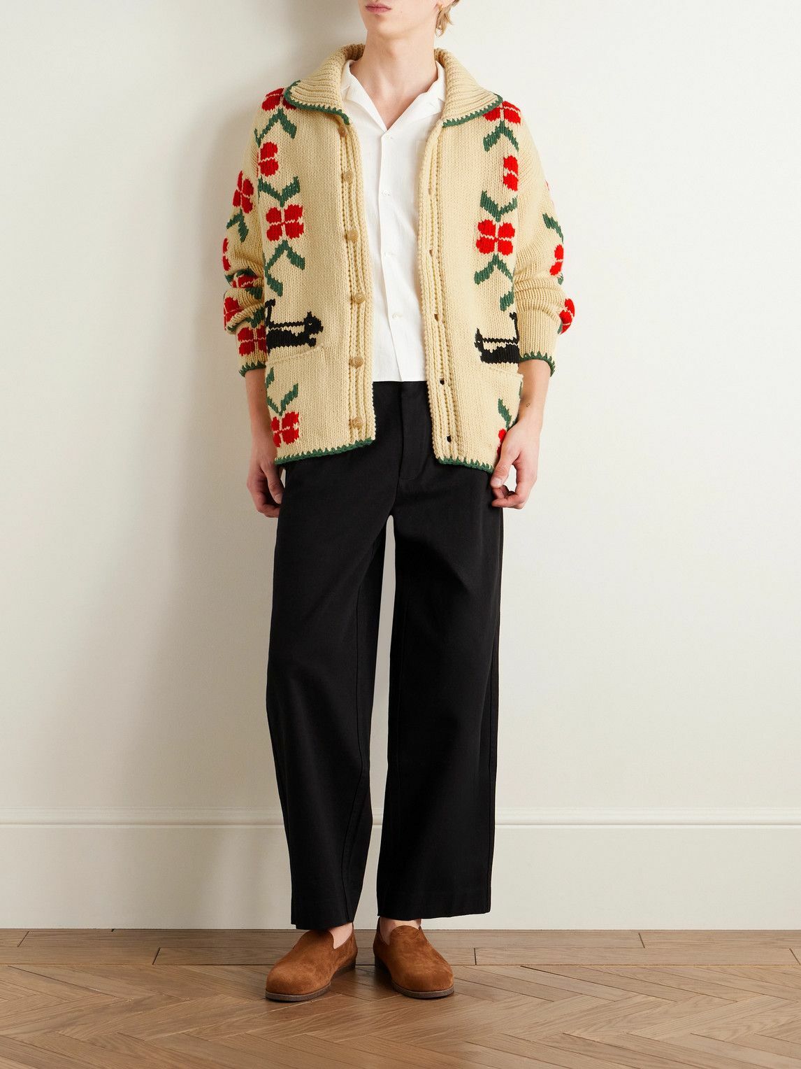BODE - Pirate Ship Intarsia Virgin Wool Cardigan - Neutrals