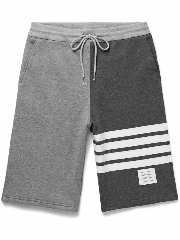 Photo: Thom Browne - Straight-Leg Striped Cotton-Jersey Drawstring Shorts - Gray