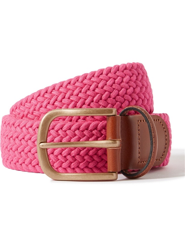 Photo: ANDERSON & SHEPPARD - 3.5cm Leather-Trimmed Woven Belt - Pink