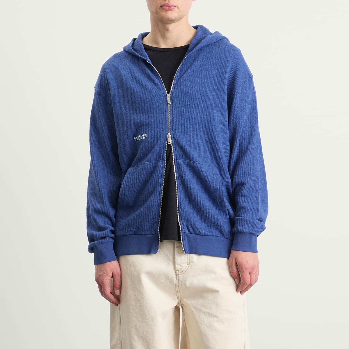 Palmes Men's Waffle Zip Hooded Sweatshirt in Blue