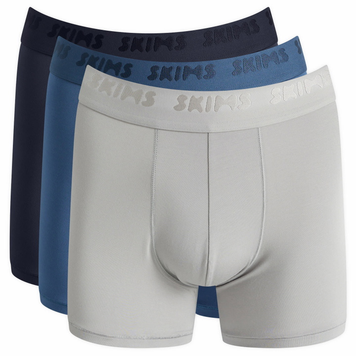 Photo: SKIMS Men's Stretch 3 Inch Boxer Brief 3 Pack in Indigo Multi