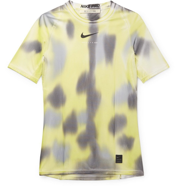 Photo: 1017 ALYX 9SM - Nike Mesh-Panelled Logo and Camouflage-Print Stretch-Jersey T-Shirt - Yellow