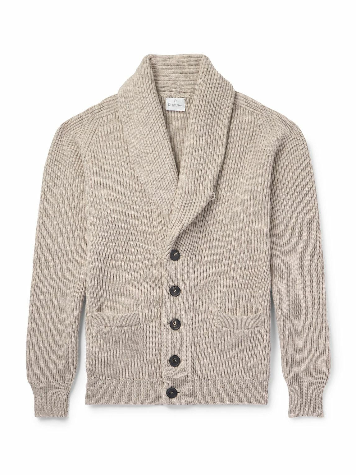 Kingsman - Shawl-Collar Ribbed Wool Cardigan - Neutrals