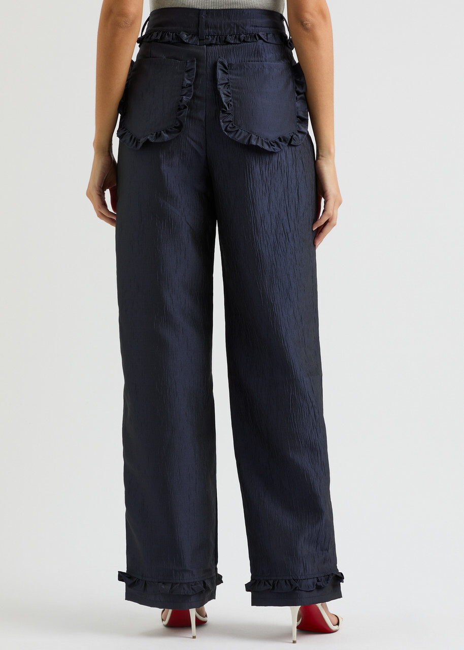 Sister Jane Pointe Straight-leg Taffeta Trousers Navy