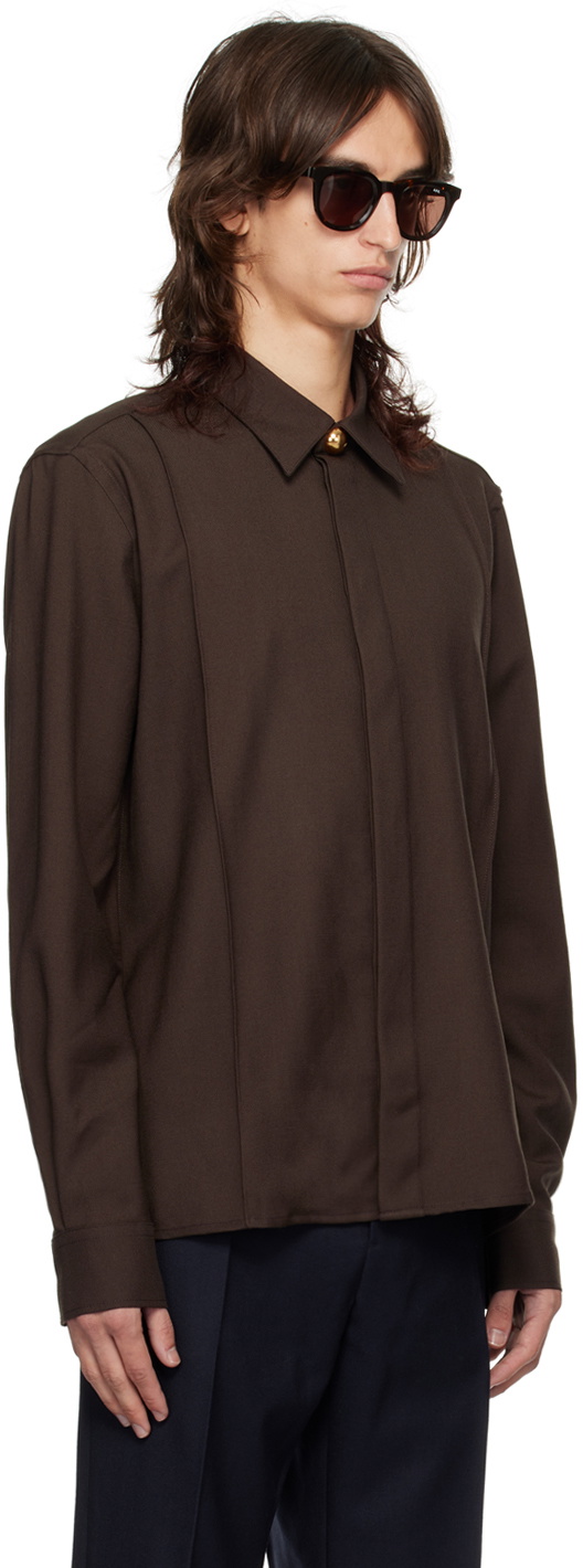 AMI Paris Brown Pintuck Shirt AMI