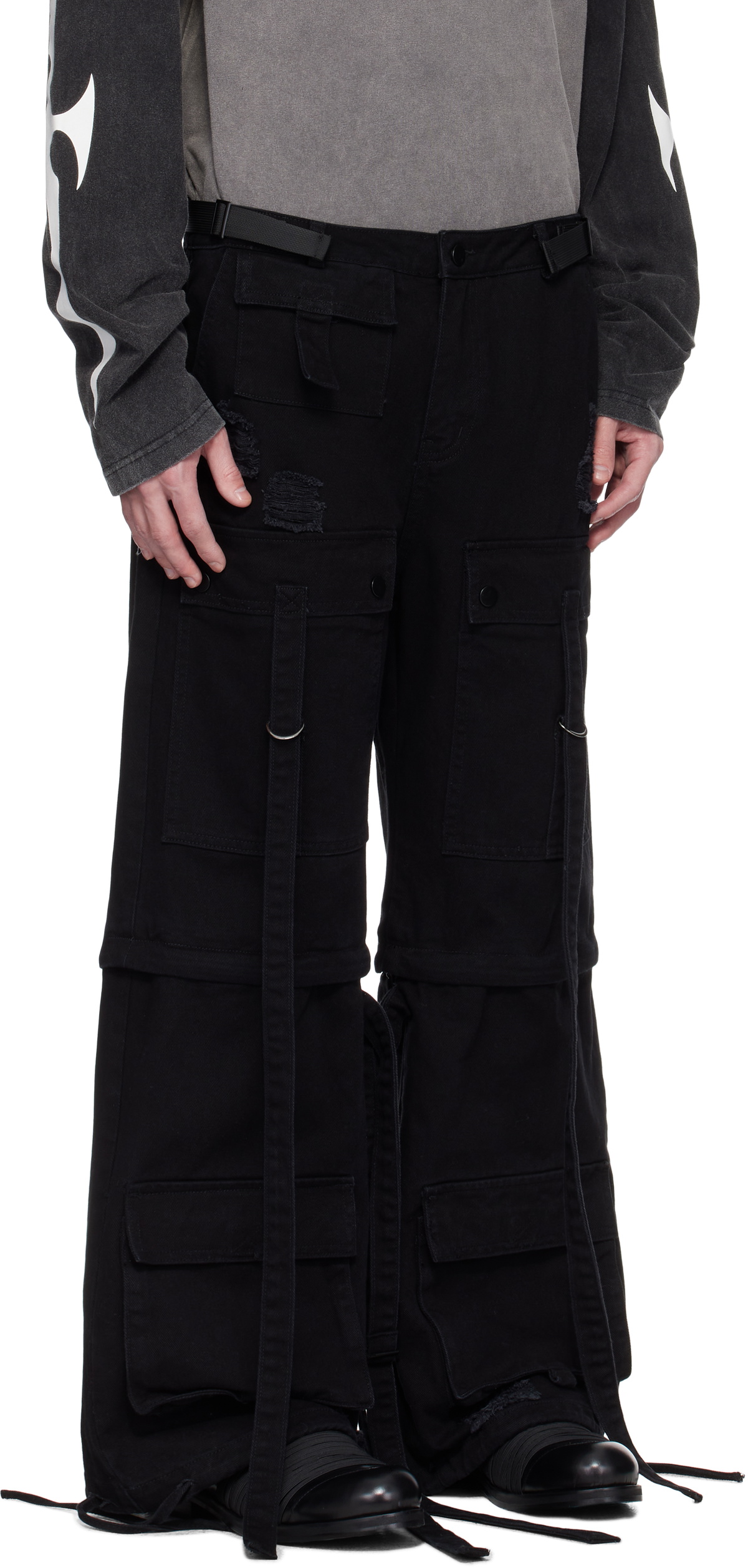 KUSIKOHC Black Straps Cargo Pants