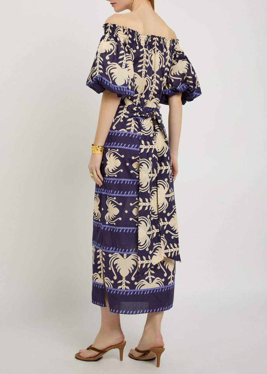 Johanna Ortiz Harbour Hues Patterned Cotton-poplin Midi Dress Beige