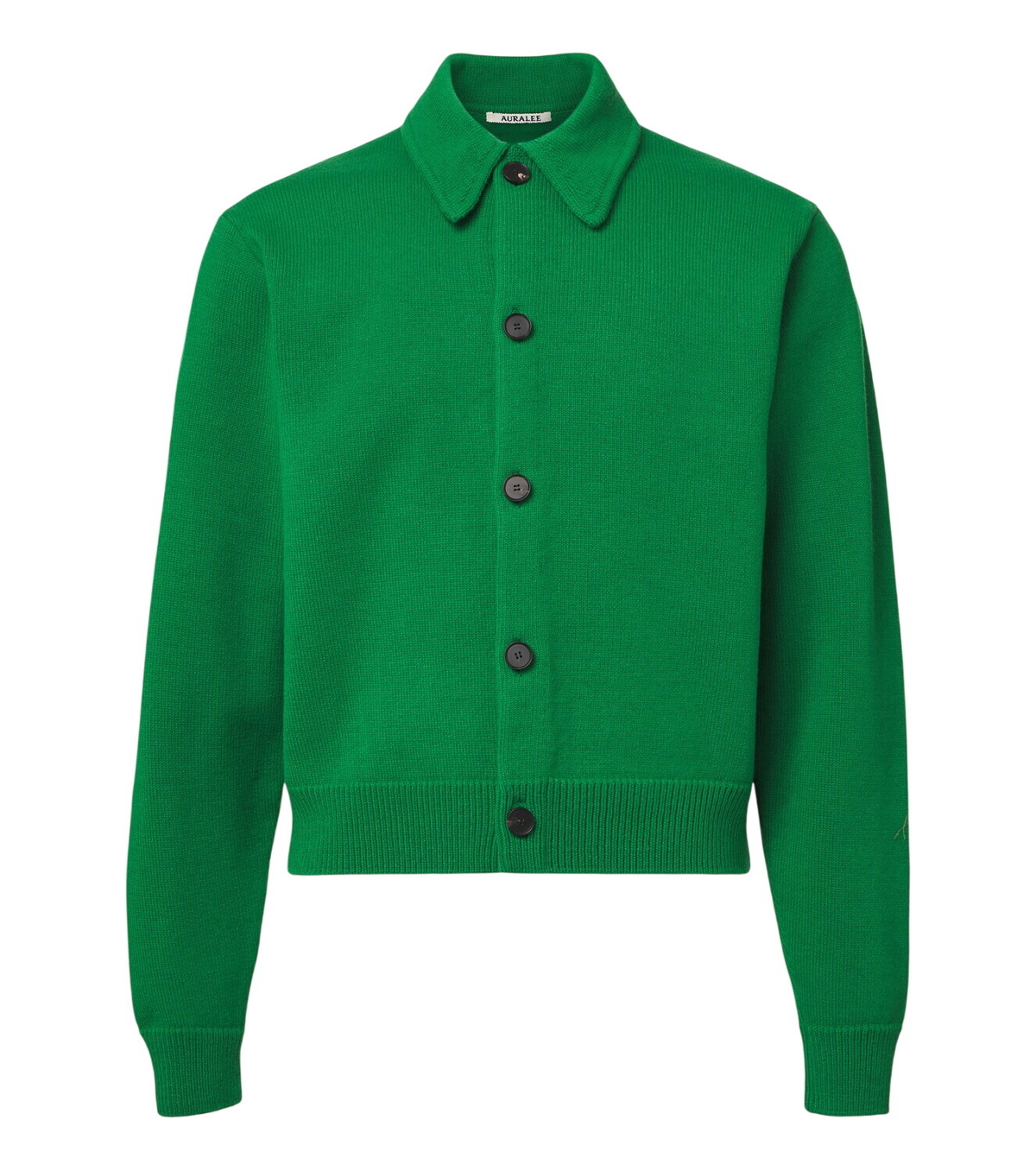 AURALEE Green Cashmere Hard Twist Knit Cardigan Auralee