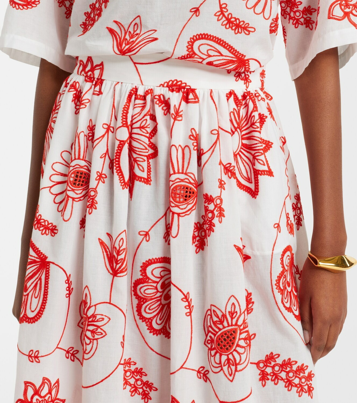 Eres Calie embroidered cotton-blend midi skirt