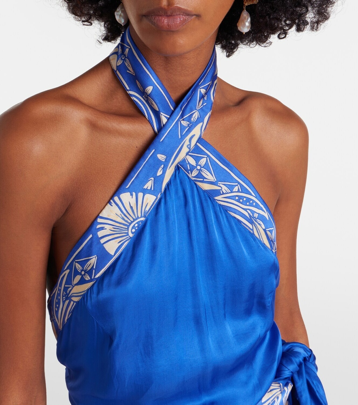 Poupette St Barth Hana floral halterneck satin midi dress