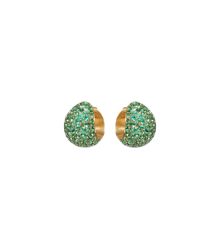 Photo: Octavia Elizabeth Icon Poppy 18kt gold hoop earrings with emeralds