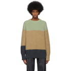 Jil Sander Plus Green and Beige Mohair Crewneck Sweater