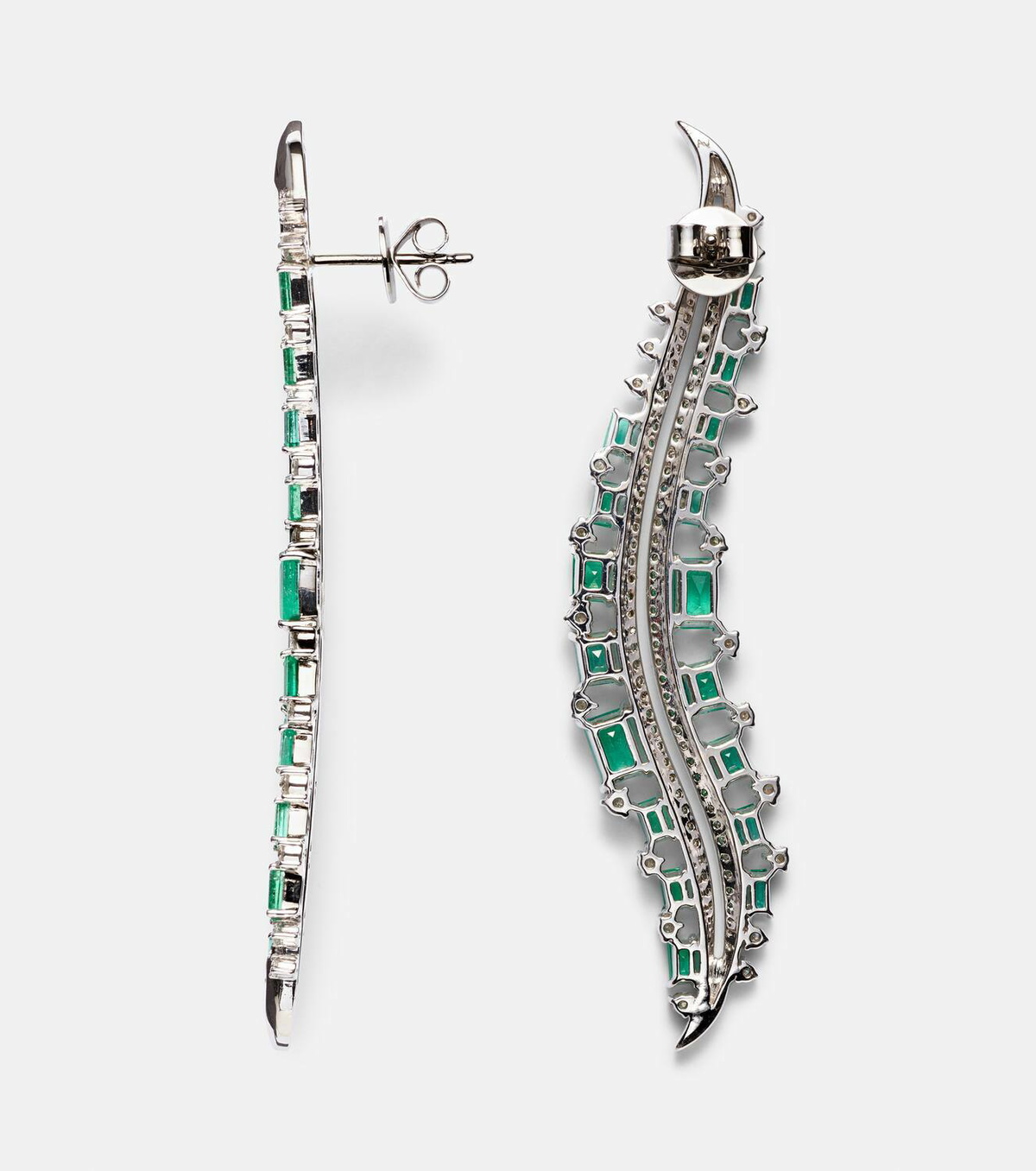 Ananya Scatter 18kt white gold earrings with diamonds and emeralds
