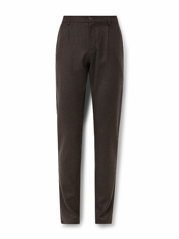 Photo: Canali - Straight-Leg Pleated Wool-Flannel Trousers - Brown