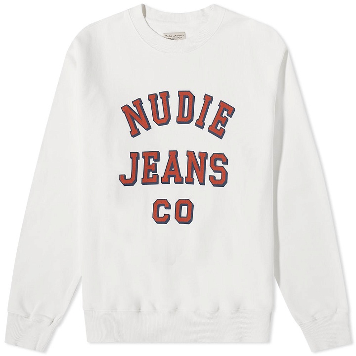 Photo: Nudie Jeans Co Men's Nudie Jeans Lasse Logo Crew Sweat in Chalk White