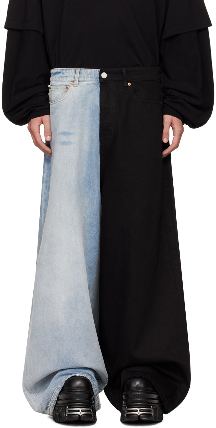 VETEMENTS Blue & Black Split Deconstructed Big Shape Jeans Vetements