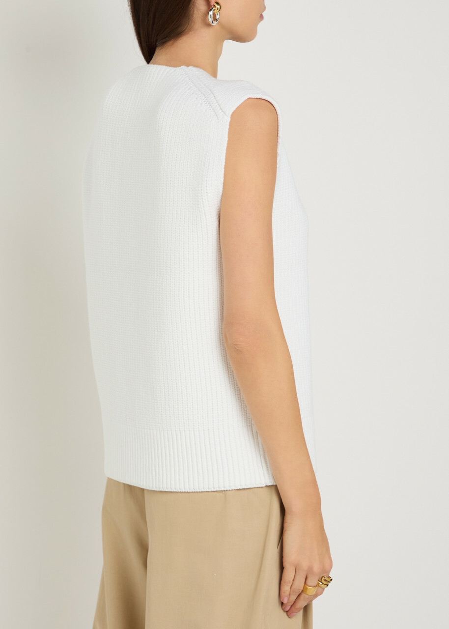 Vince V-neck Fine-knit Cotton-blend Vest White