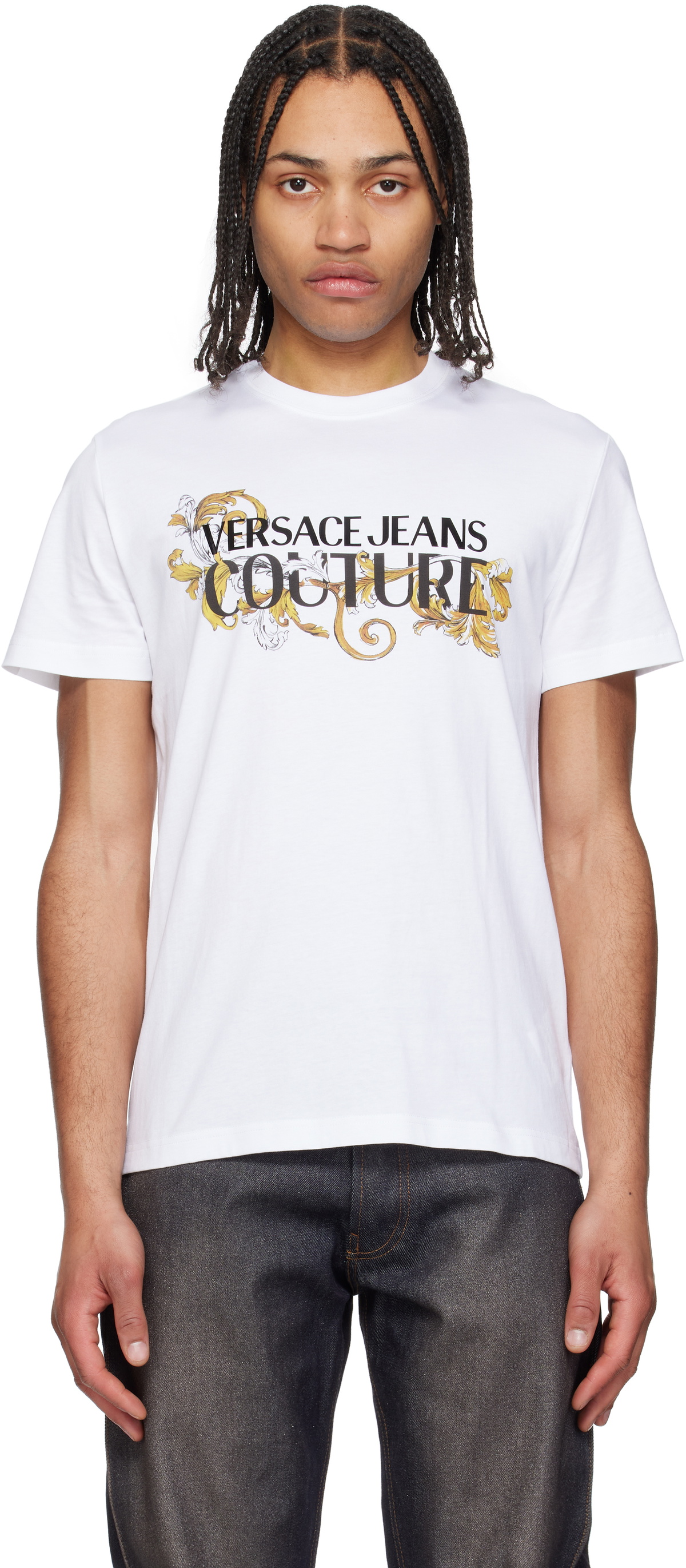 Tシャツ・カットソー VERSACE JEANS OUTLINE BAROQUE LUREX KNIT T-SHIRT Outline Barocco Lurex Knit T-Shirt | VERSACE US
