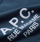 A.P.C. - Rufus Logo-Embroidered Loopback Cotton-Jersey Sweatshirt - Blue