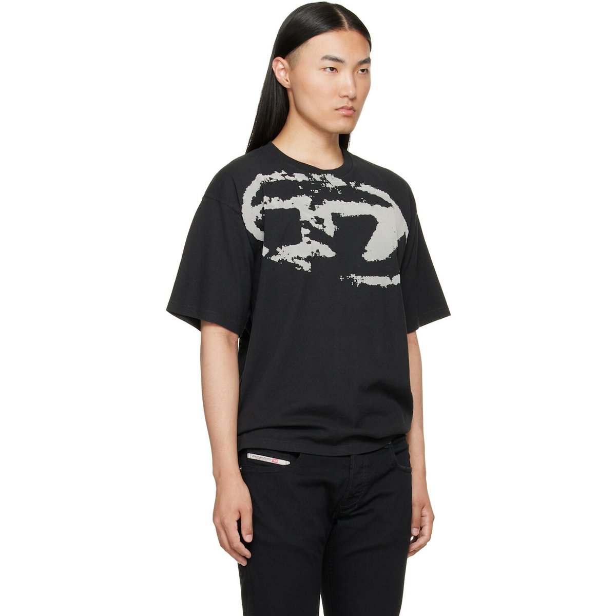 Diesel Black Distressed Flocked Logo T-shirt