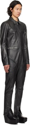 Rick Owens Black Hollywood Headon Flightsuit Leather Jumpsuit